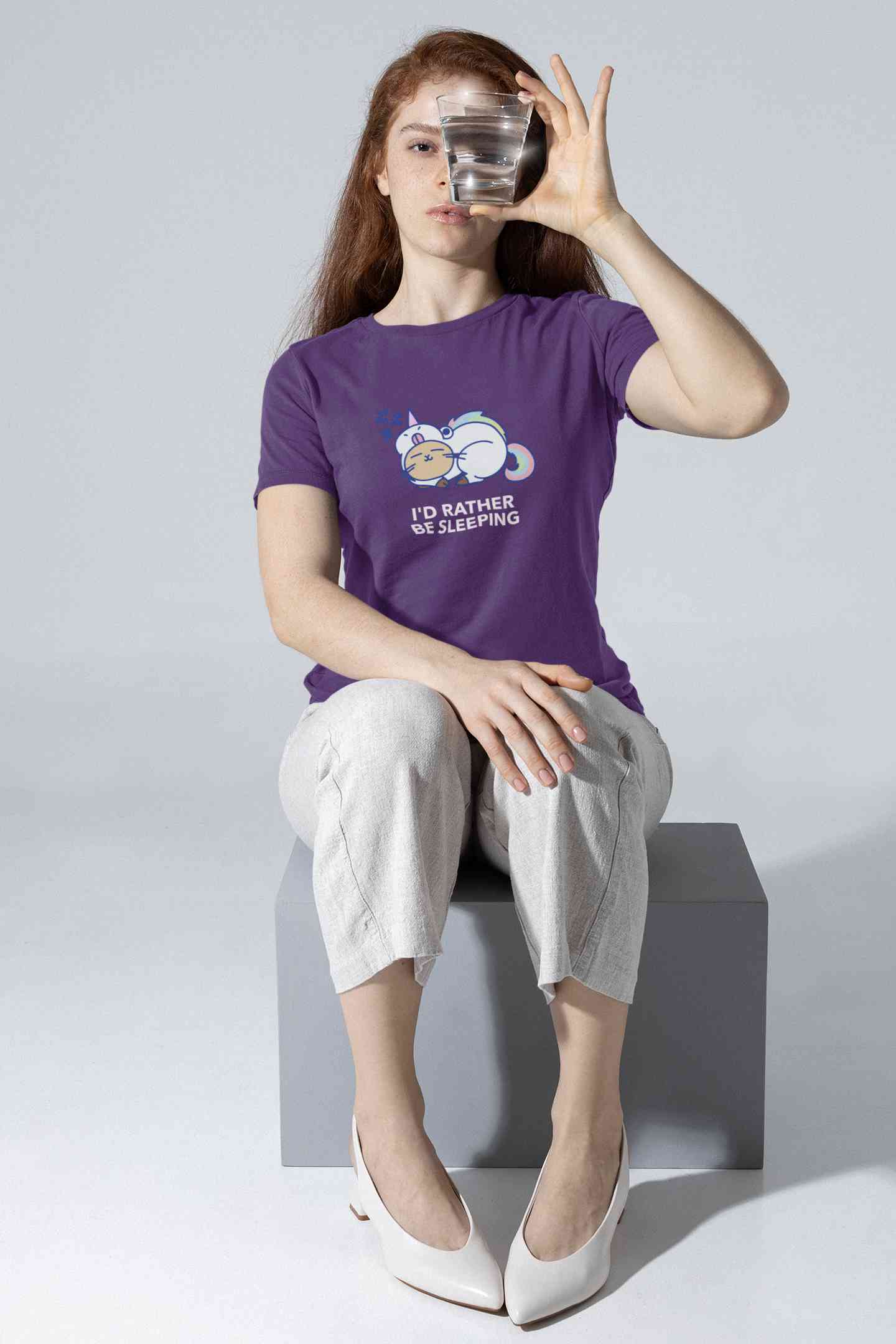 I Had Rather Be Sleeping Typography Women Half Sleeves T-shirt- FunkyTeesClub