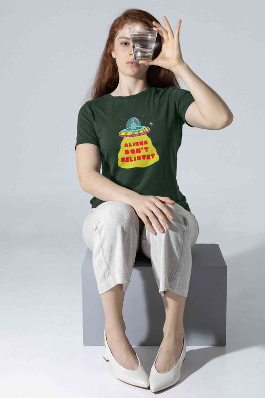 Aliens Do Not Beleive Women Half Sleeves T-shirt- FunkyTeesClub