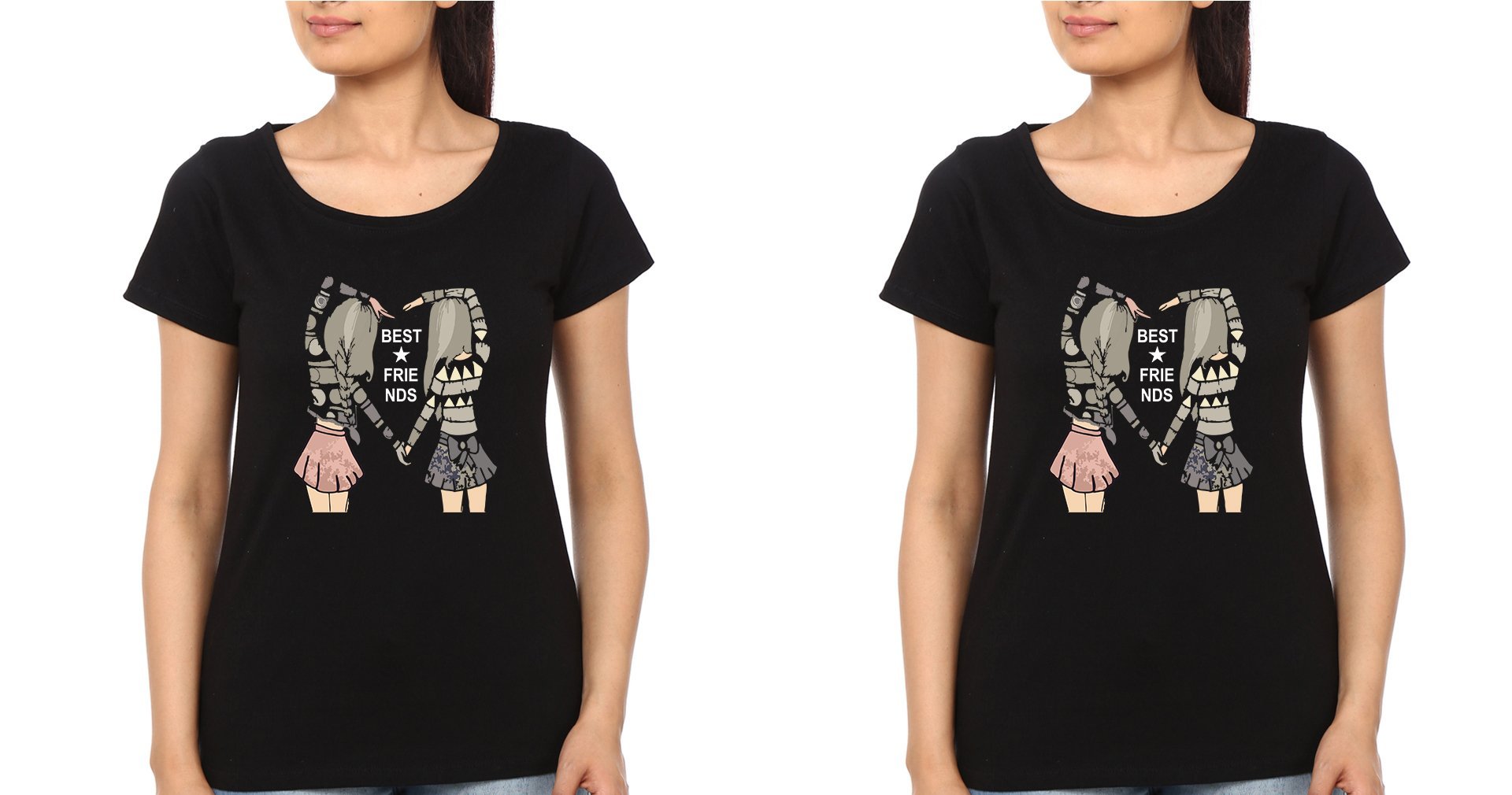 Best Friends BFF Half Sleeves T-Shirts-FunkyTees - Funky Tees Club