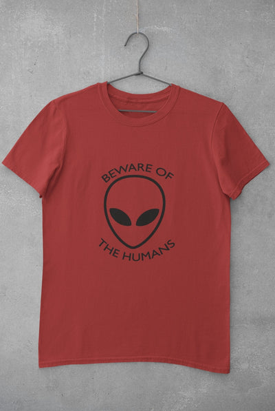 Beware of the Humans Mens Half Sleeves T-shirt- FunkyTeesClub - Funky Tees Club