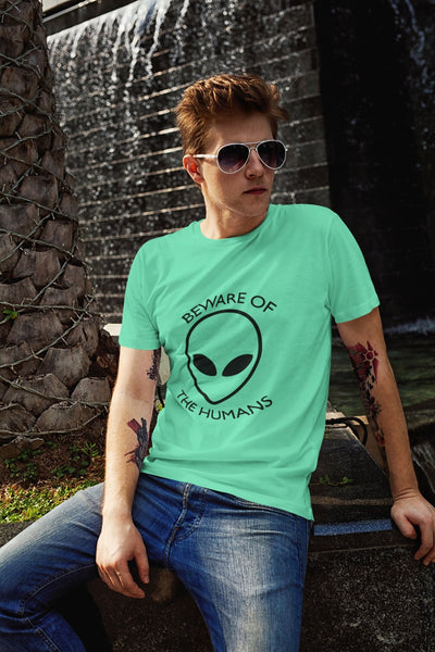 Beware of the Humans Mens Half Sleeves T-shirt- FunkyTeesClub - Funky Tees Club