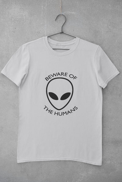 Beware of the Humans Mens Half Sleeves T-shirt- FunkyTeesClub - Funky Tees Club