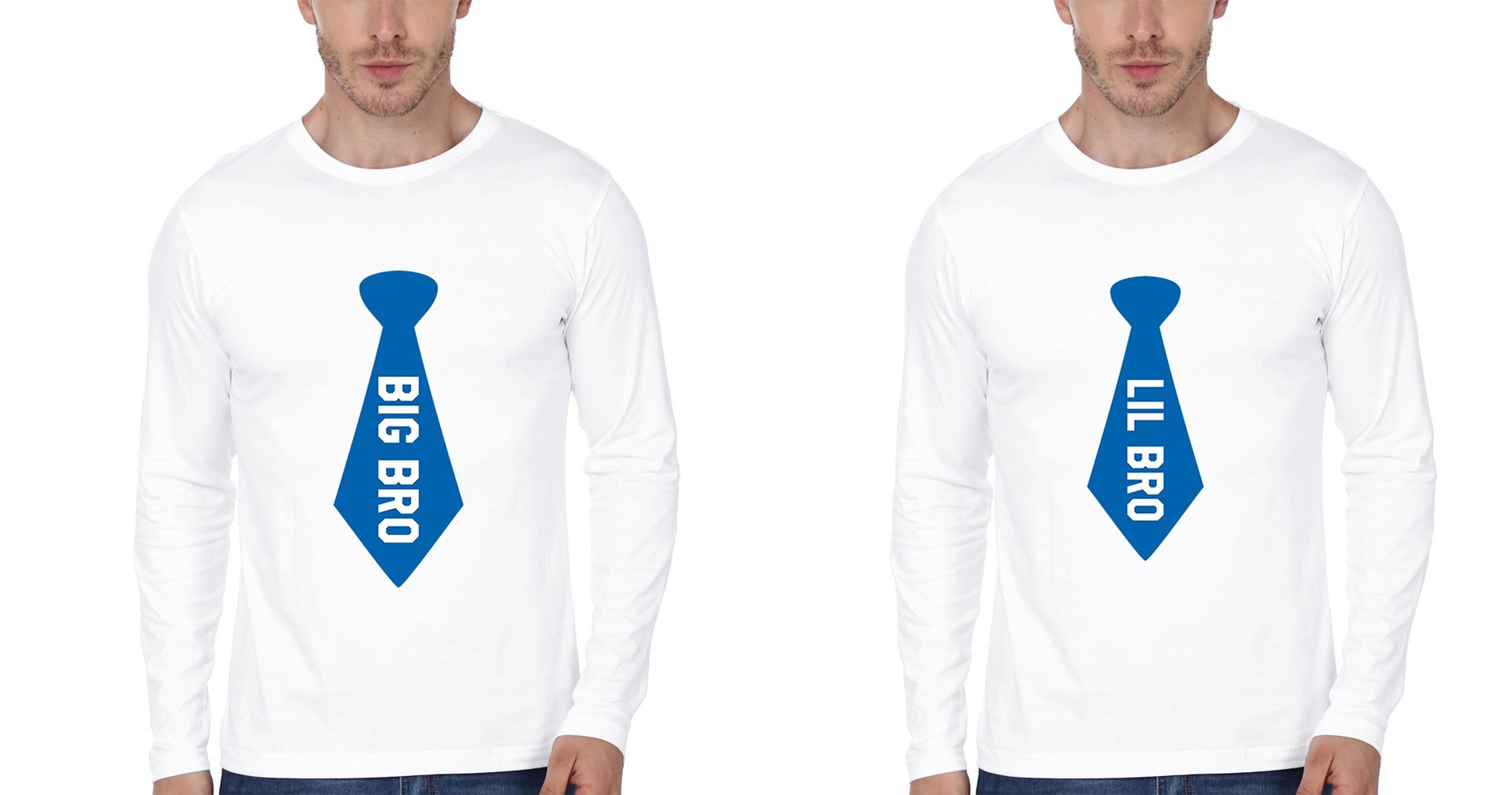 Big Bro Lil Bro Blue Tie Brother-Brother Full Sleeves T-Shirts -FunkyTees - Funky Tees Club