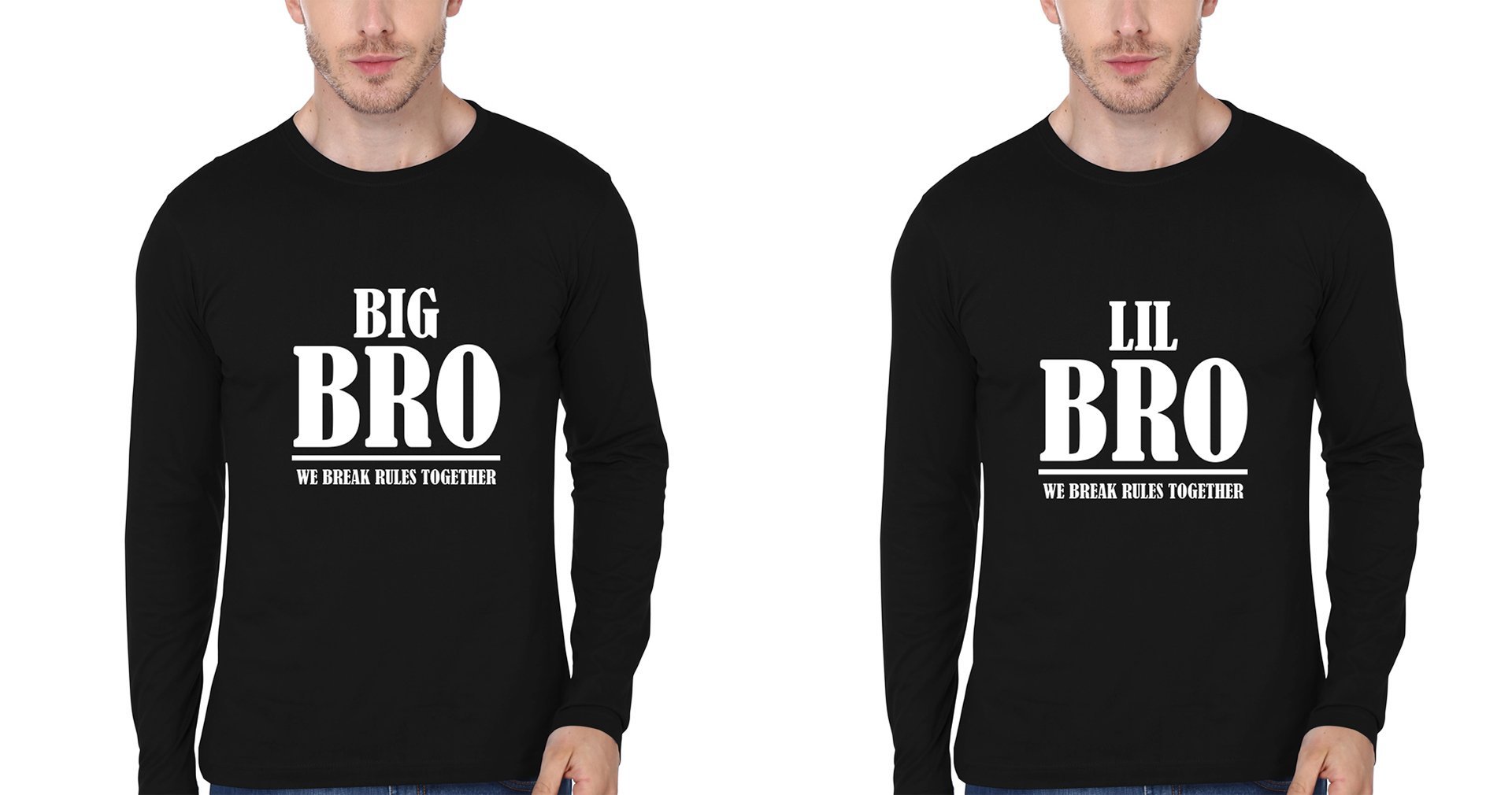 Big Bro & Lil Bro We Break Rules Together Brother-Brother Full Sleeves T-Shirts -FunkyTees - Funky Tees Club