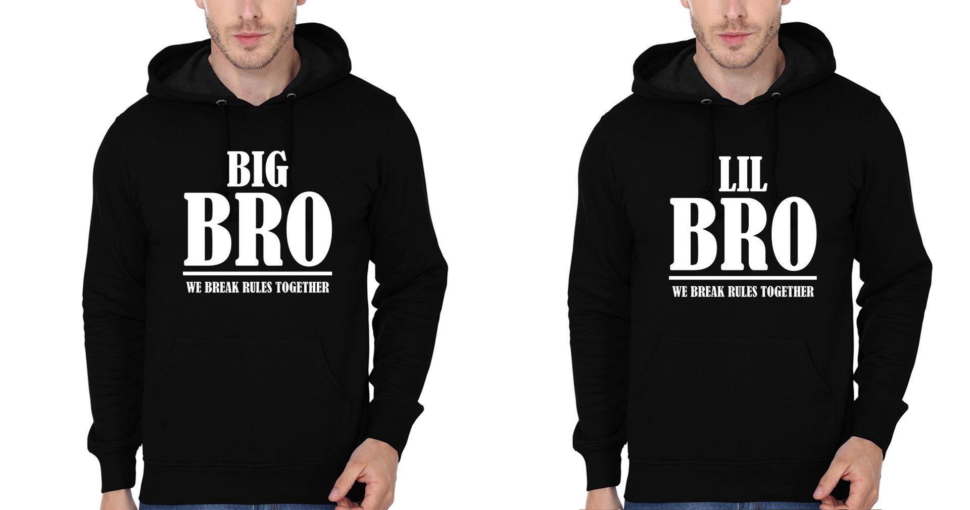 Big Bro & Lil Bro We Break Rules Together Brother-Brother Hoodies-FunkyTees - Funky Tees Club