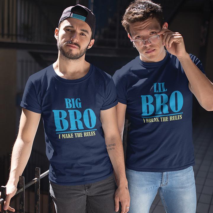 Big Bro Make Rule Lil Bro Break Rule Brother-Brother Half Sleeves T-Shirts -FunkyTees - Funky Tees Club