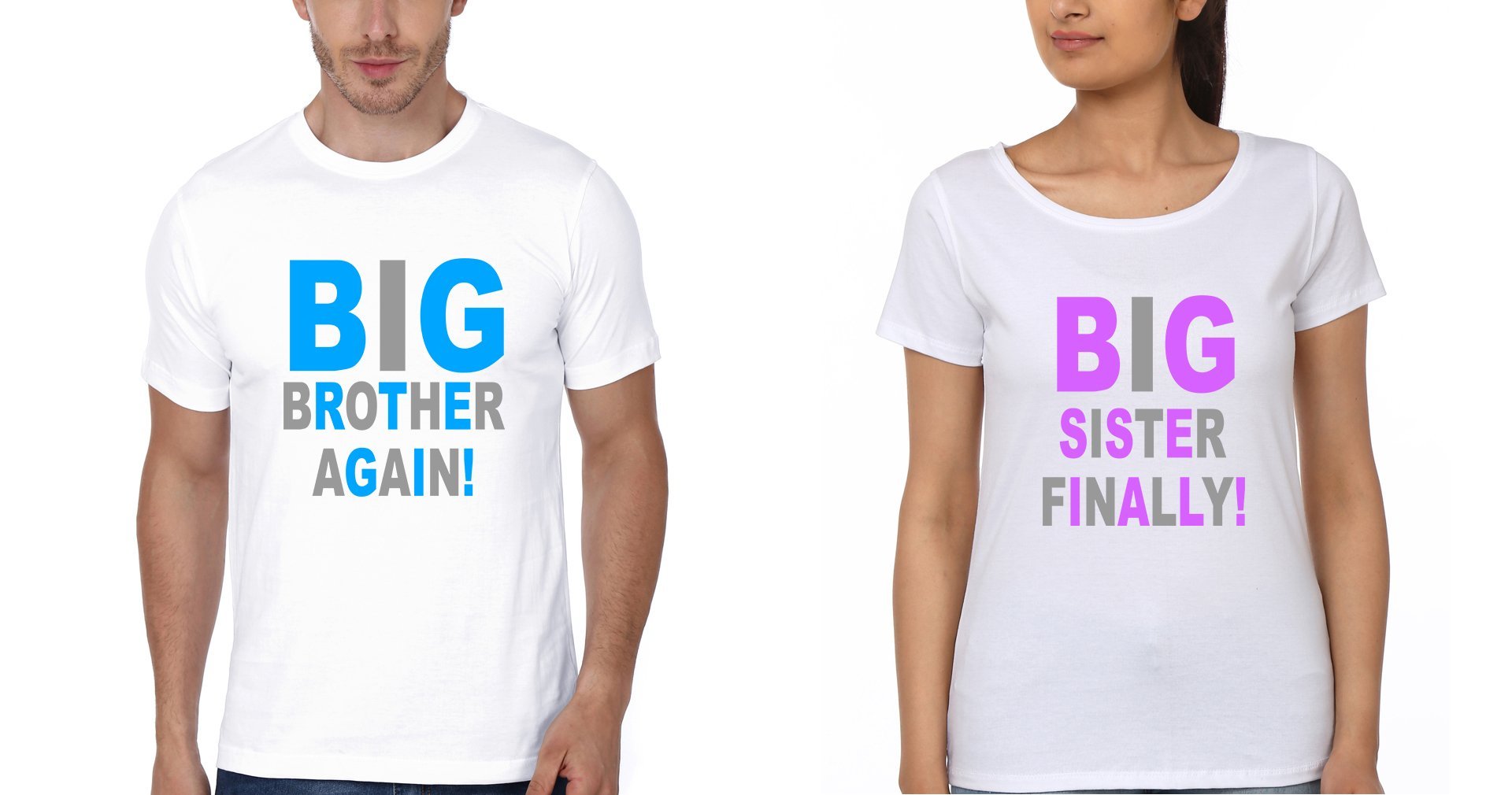 Big brother Again! Big Sister Finally! Brother-Sister Half Sleeves T-Shirts -FunkyTees - Funky Tees Club