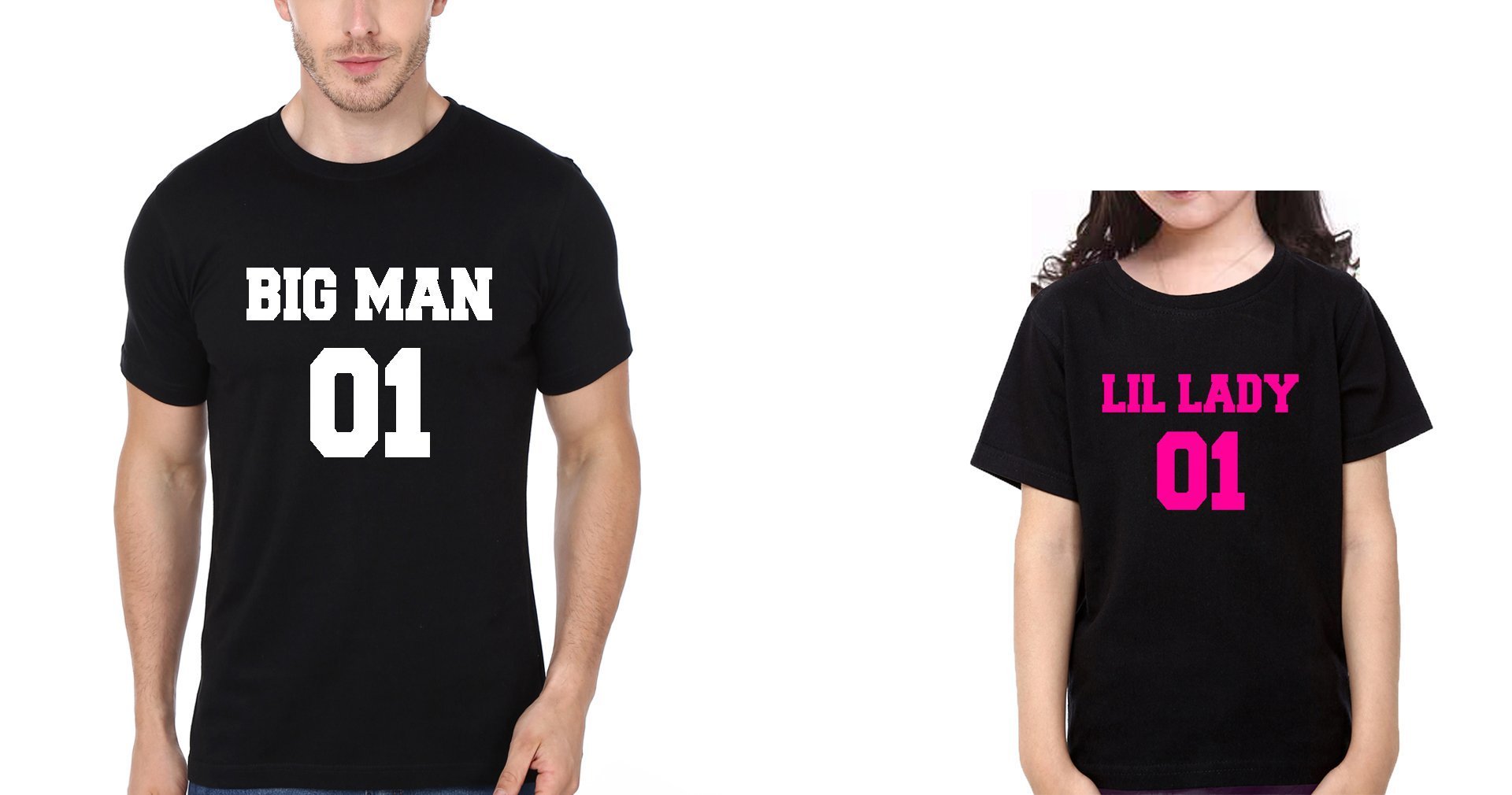 Big Man 01 Lil Lady 01 Father and Daughter Matching T-Shirt- FunkyTeesClub - Funky Tees Club