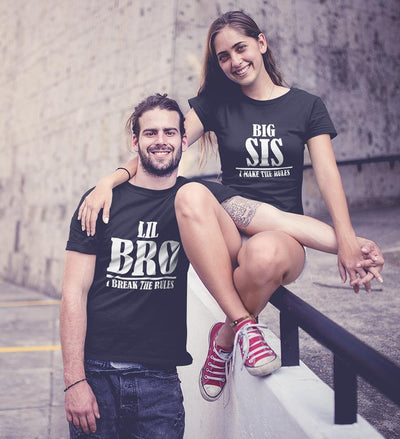 Big Sis I Make Rules Lil Bro I Break Rules Brother-Sister Half Sleeves T-Shirts -FunkyTees - Funky Tees Club