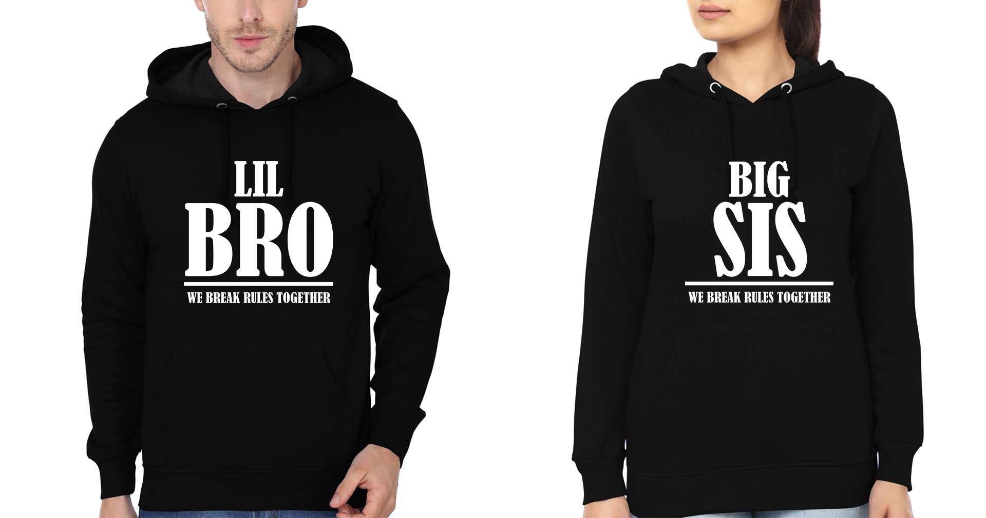Big Sis & Lil Bro We Break The Rules Together Brother-Sister Hoodies-FunkyTees - Funky Tees Club