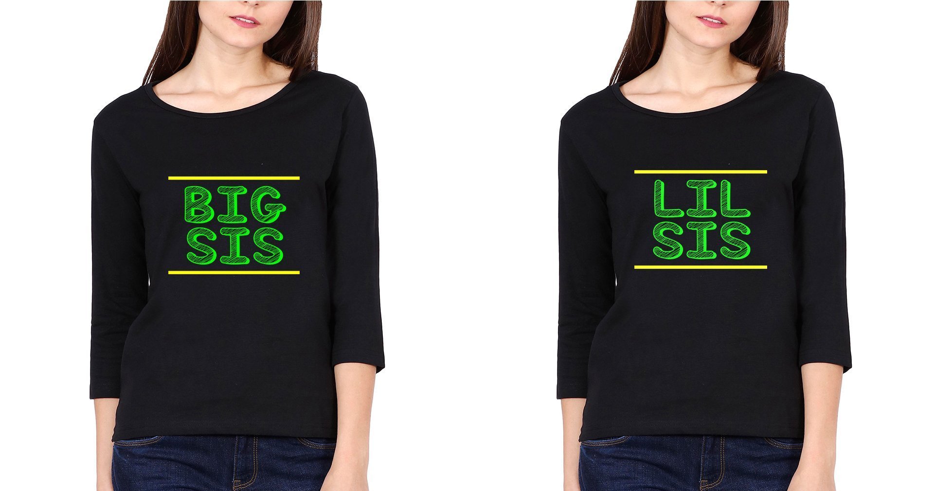 Big Sis Lil Sis Sister Sister Full Sleeves T-Shirts -FunkyTees - Funky Tees Club