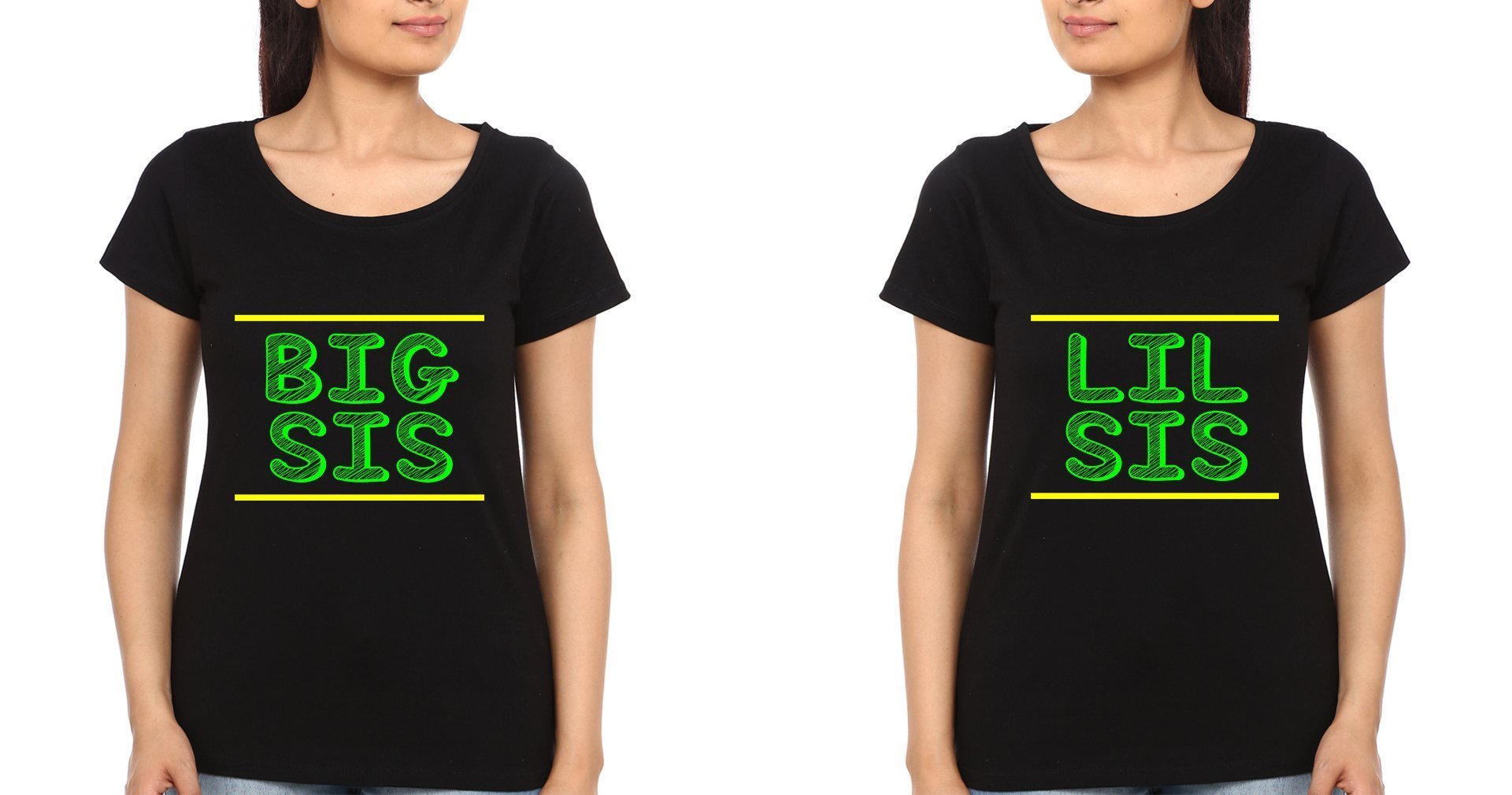 Big Sis Lil Sis Sister Sister Half Sleeves T-Shirts -FunkyTees - Funky Tees Club