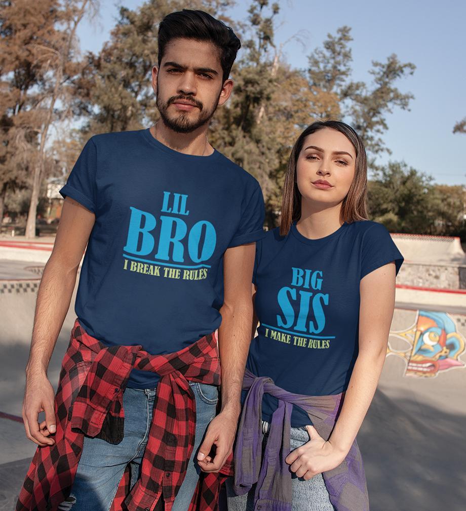 Big Sis Make The Rules Lil Bro Break The Rules Brother-Sister Half Sleeves T-Shirts -FunkyTees - Funky Tees Club