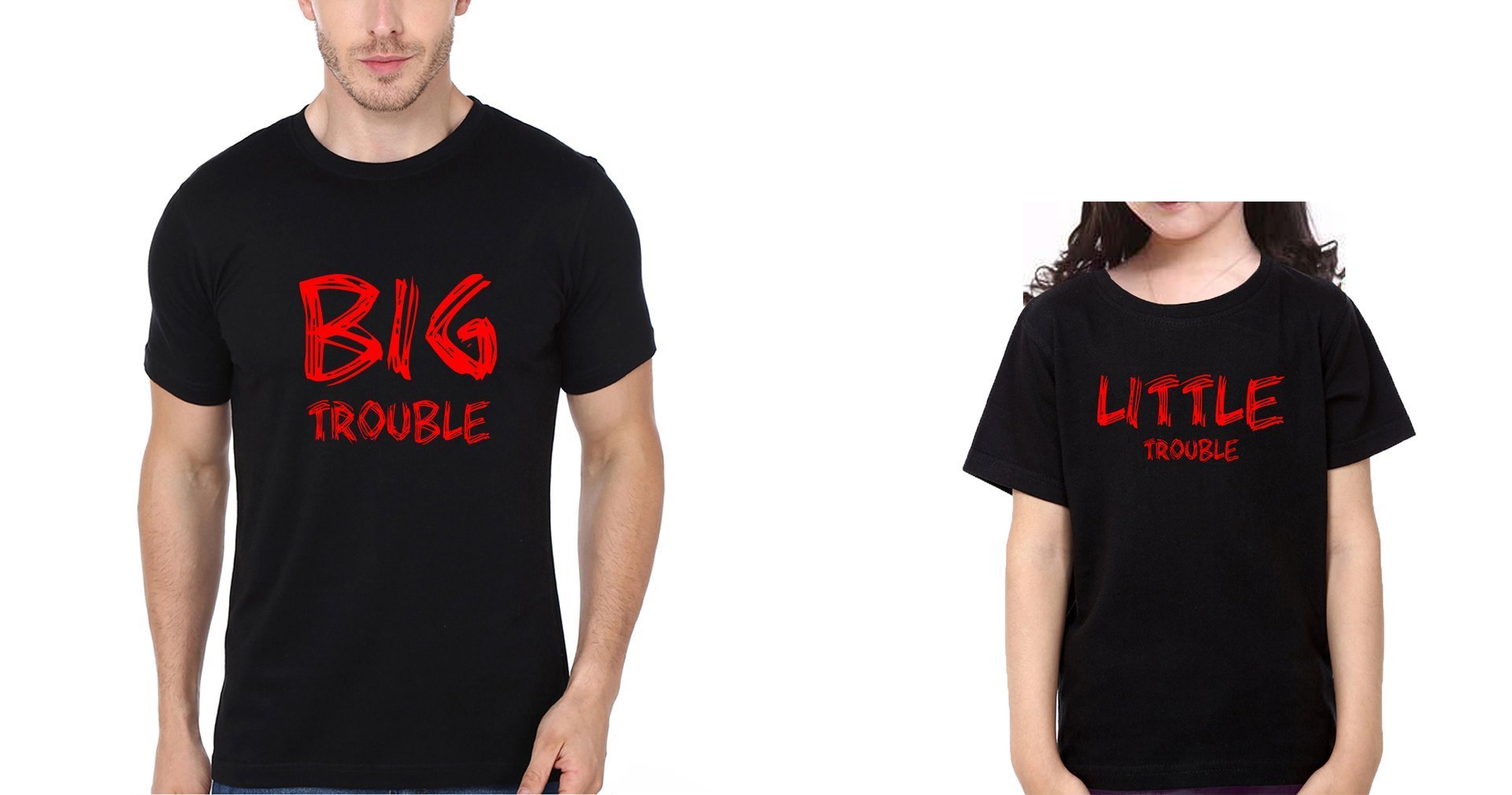 Big Trouble & Lil Trouble Father and Daughter Matching T-Shirt- FunkyTeesClub - Funky Tees Club