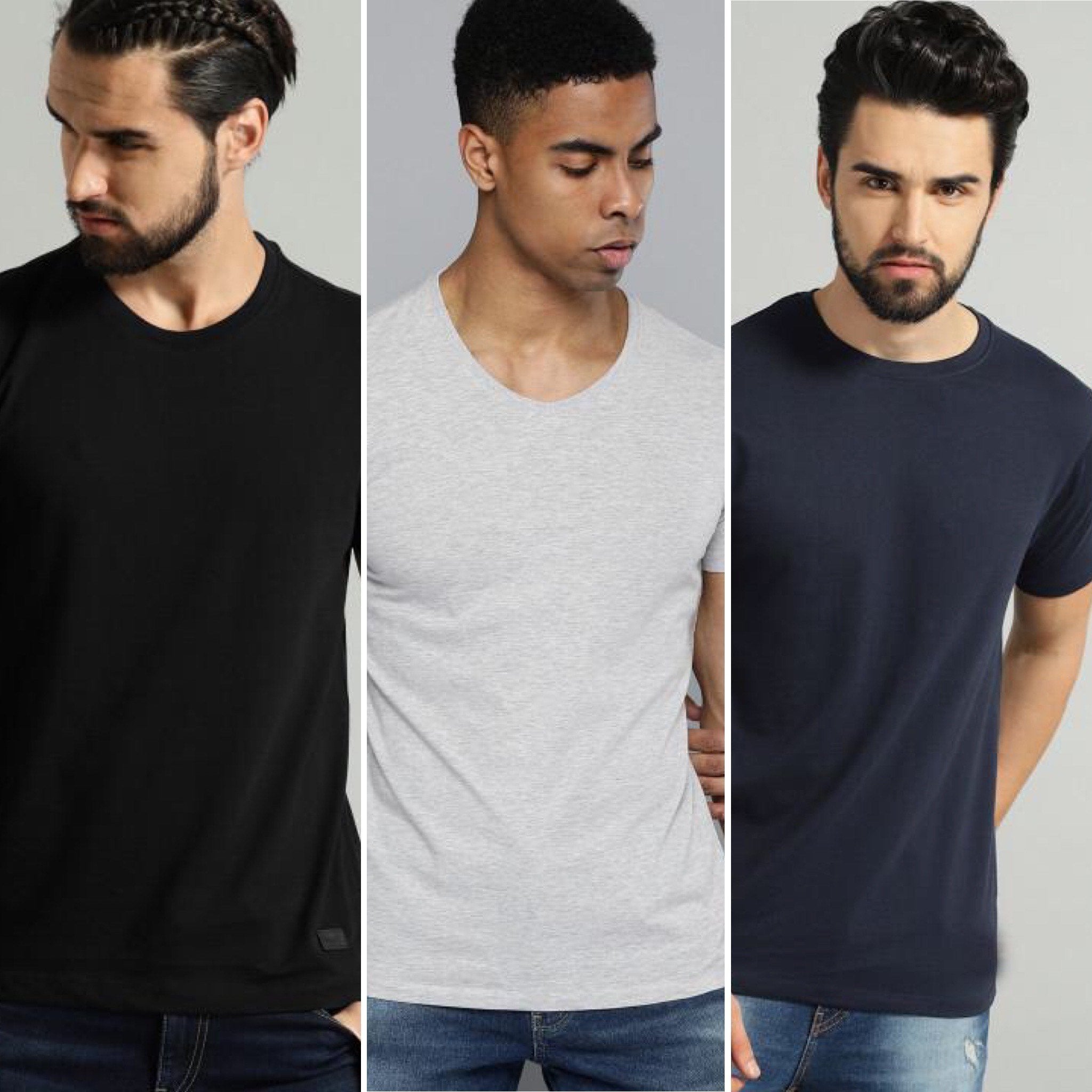 Black Navy Grey Combo Half Sleeve T-shirts [Pack of 3]-FunkyTeesClub - Funky Tees Club