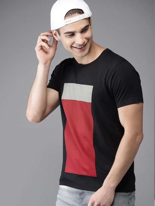 Black Printed Stripe Minimal Round Neck Mens Half Sleeves T-shirt- FunkyTeesClub - Funky Tees Club