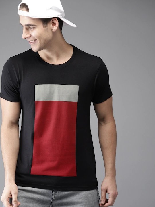 Black Printed Stripe Minimal Round Neck Mens Half Sleeves T-shirt- FunkyTeesClub - Funky Tees Club