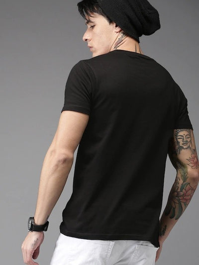Black Printed Stripe Round Neck Mens Half Sleeves T-shirt- FunkyTeesClub - Funky Tees Club