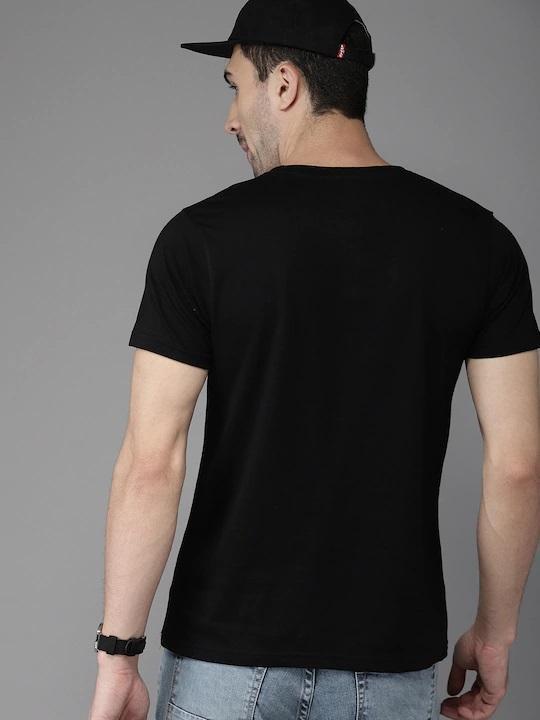 Black Printed Stripe Round Neck Mens Half Sleeves T-shirt- FunkyTeesClub - Funky Tees Club