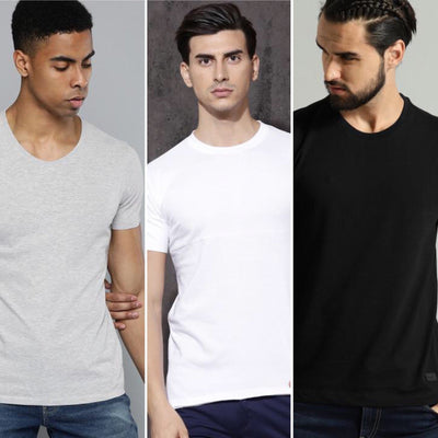 Black White Grey Combo Half Sleeve T-Shirts [Pack of 3]-FunkyTeesClub - Funky Tees Club
