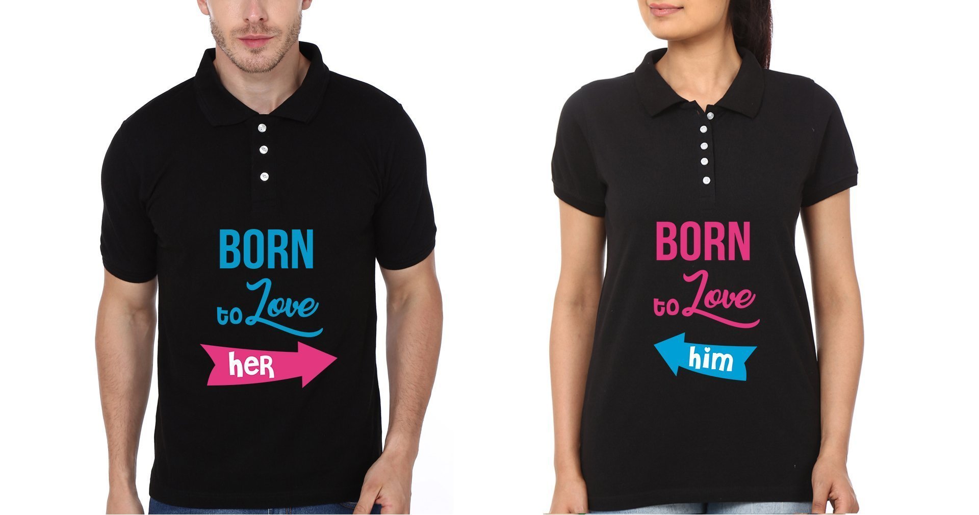 Born To Love Couple Polo Half Sleeves T-Shirts -FunkyTees - Funky Tees Club