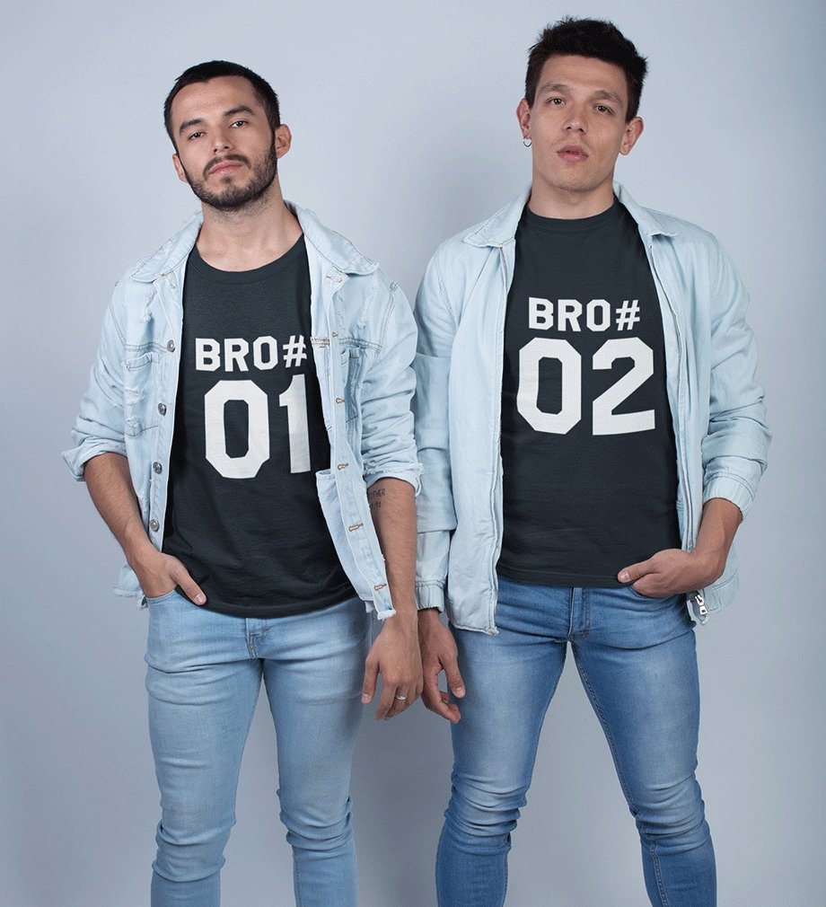 Bro 01 02 Brother-Brother Half Sleeves T-Shirts -FunkyTees - Funky Tees Club