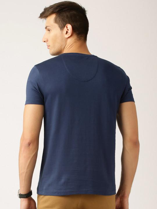 Plain Navy Blue V Neck T-Shirt-FunkyTeesClub