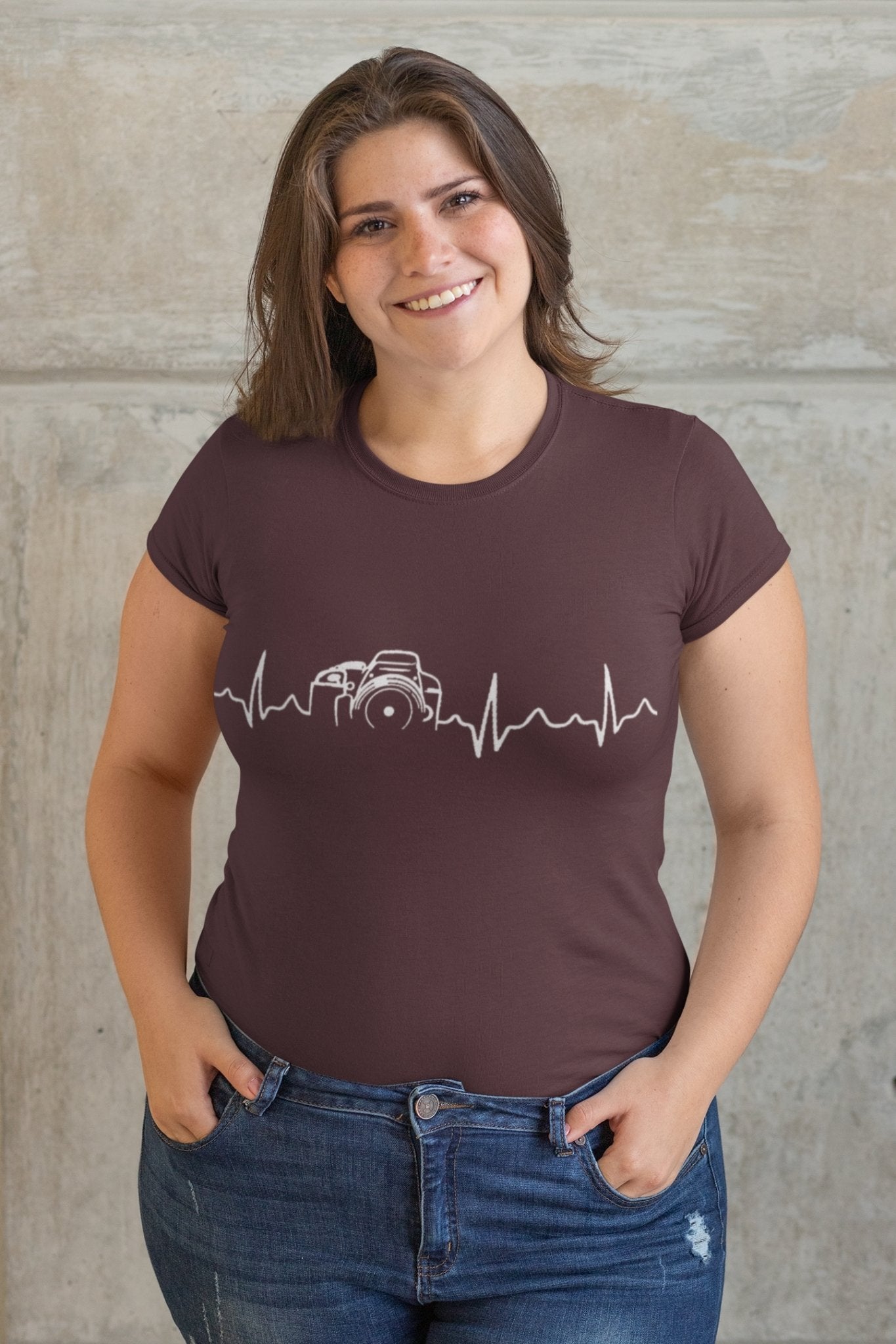 Camera Heartbeat for Photographer Women Half Sleeves T-shirt- FunkyTeesClub - Funky Tees Club