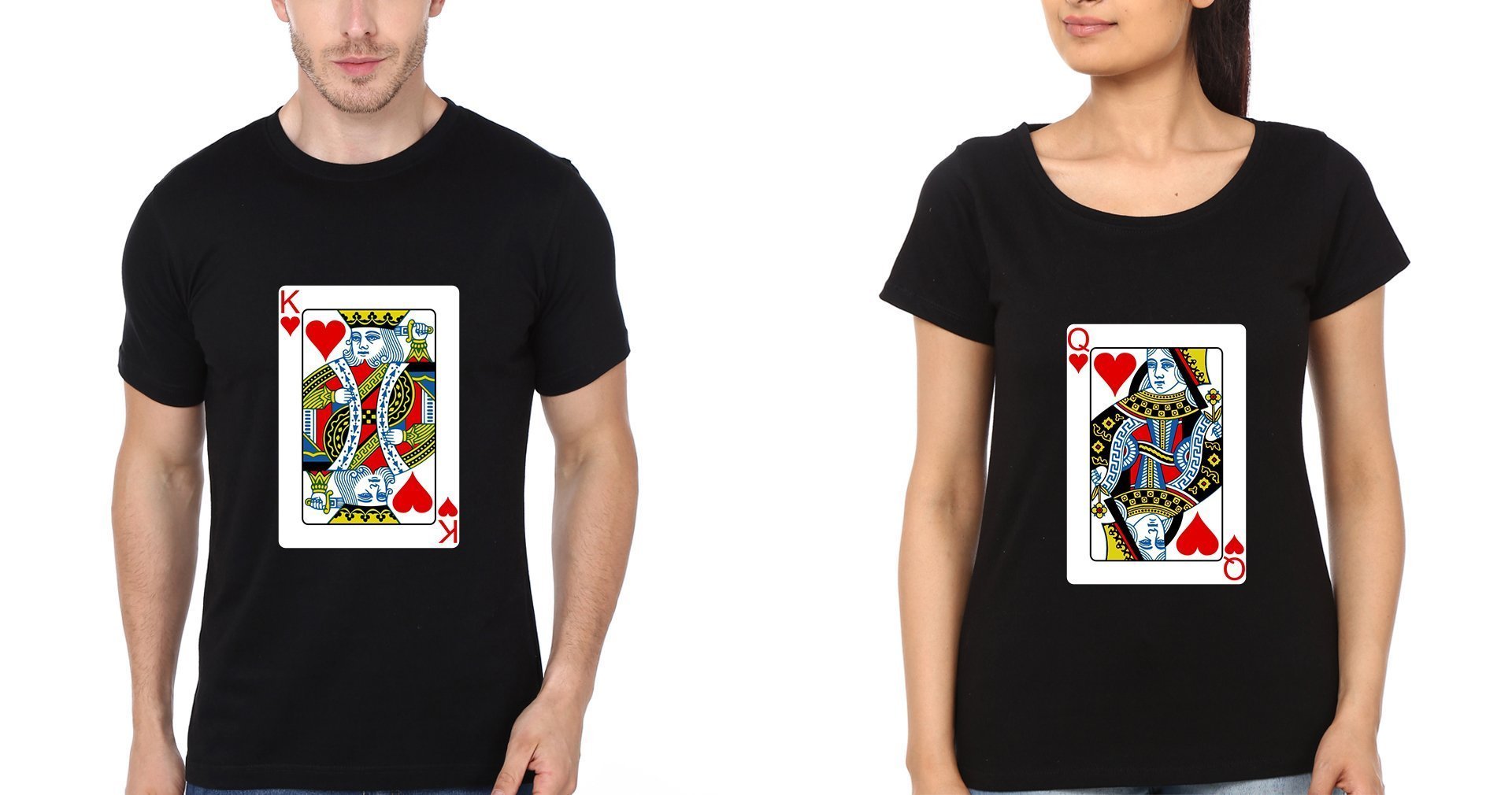 Card King Queen Couple Half Sleeves T-Shirts -FunkyTees - Funky Tees Club