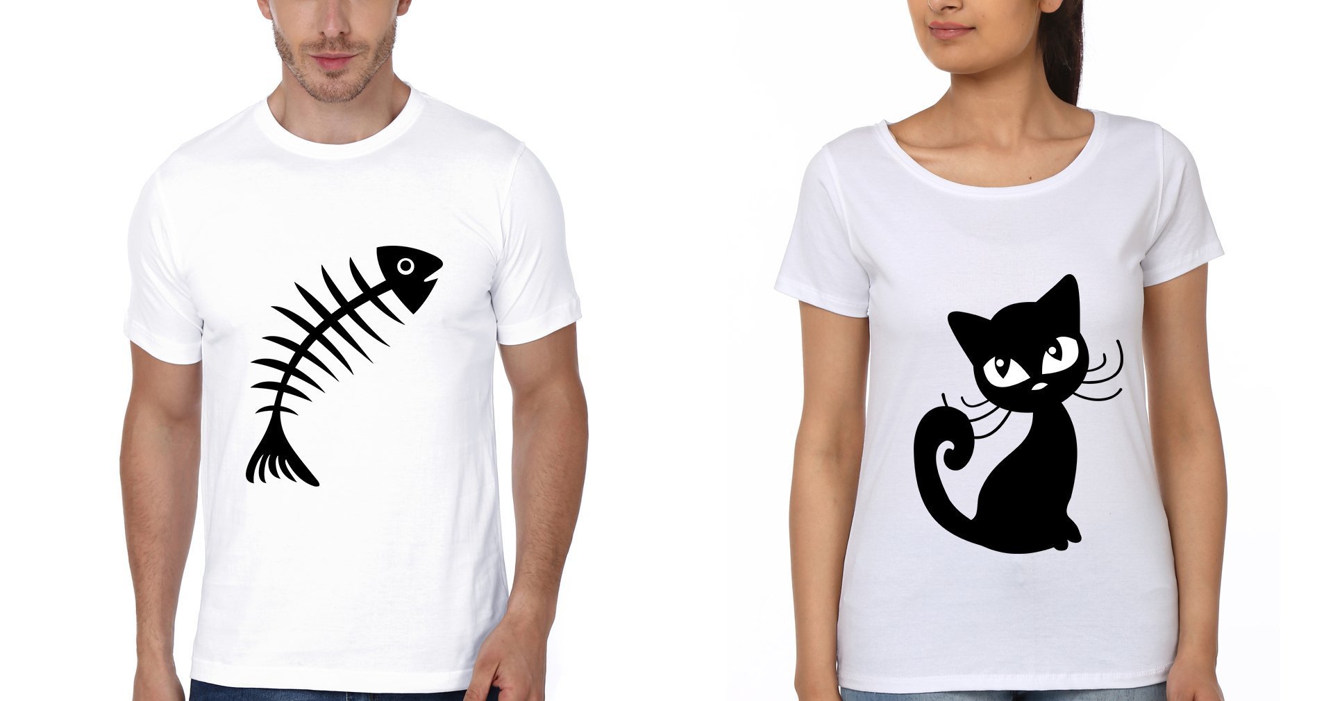 Cat Fish Couple Half Sleeves T-Shirts -FunkyTees - Funky Tees Club