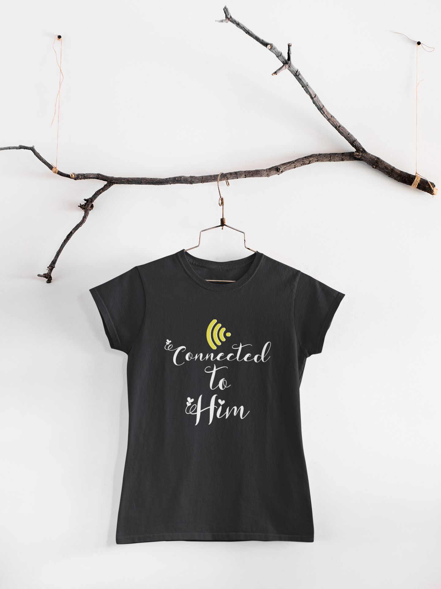 Connected To Him Couple Half Sleeves T-Shirts -FunkyTeesClub