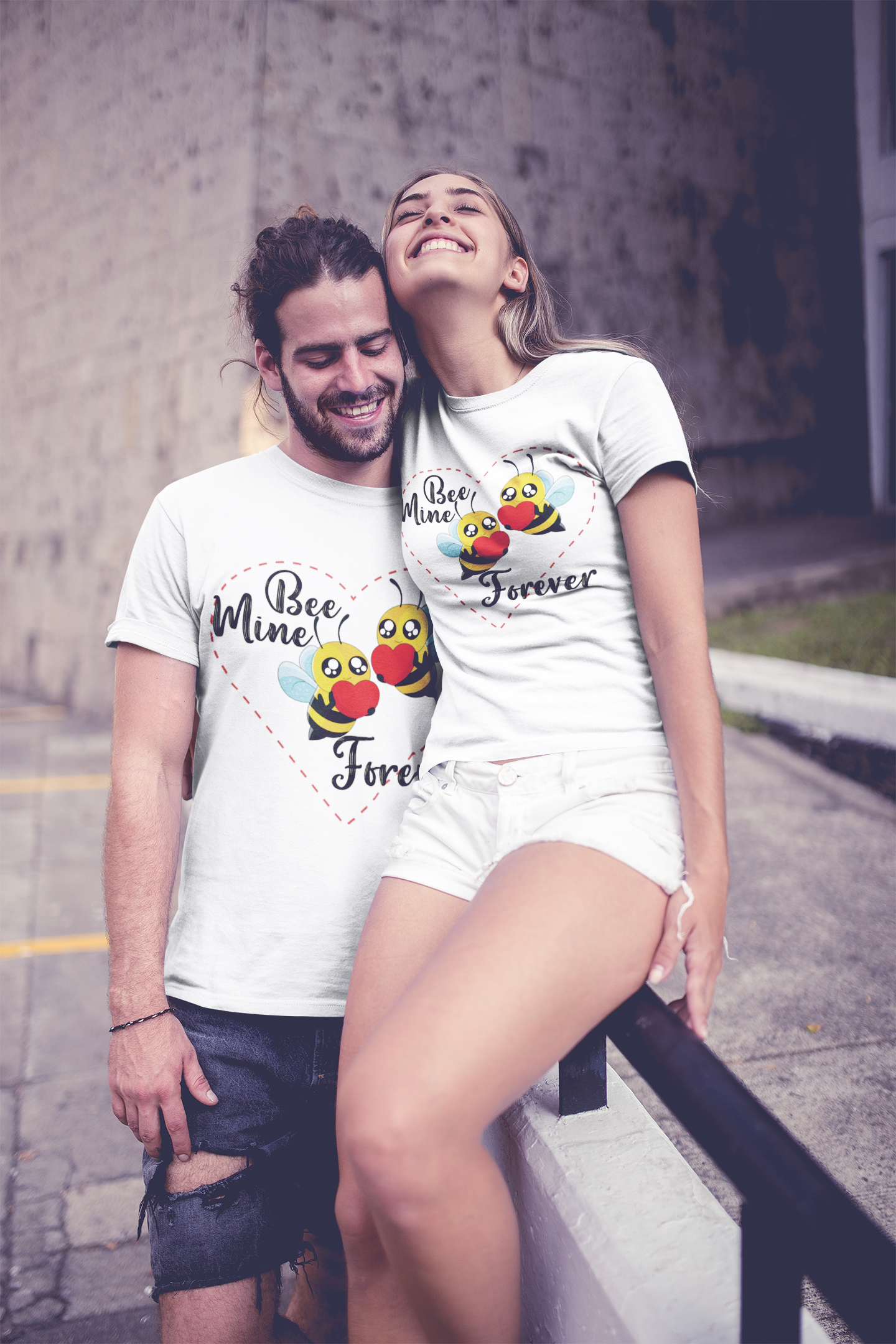 Bee Mine Couple Half Sleeves T-Shirts -FunkyTeesClub