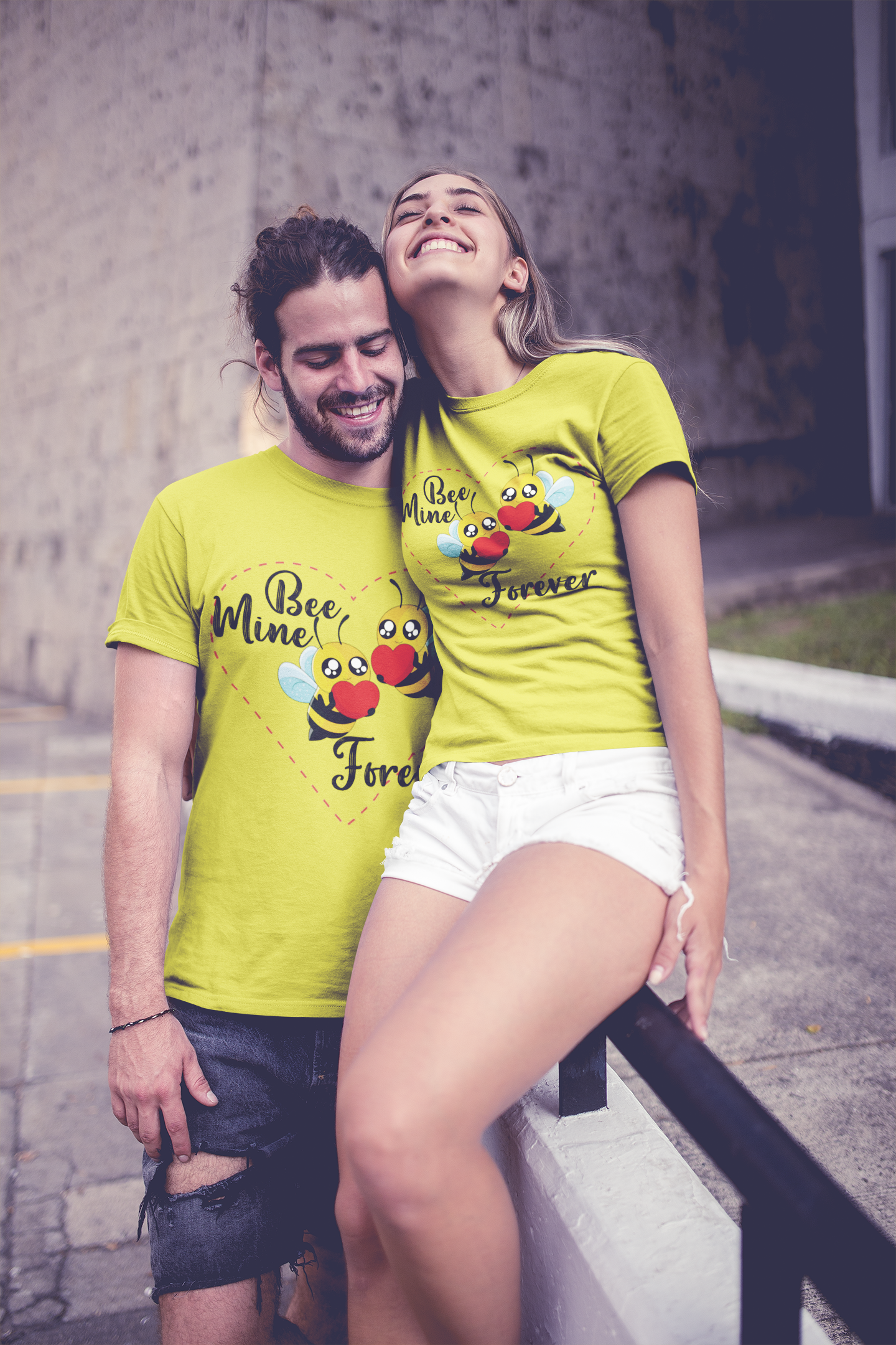 Bee Mine Couple Half Sleeves T-Shirts -FunkyTeesClub