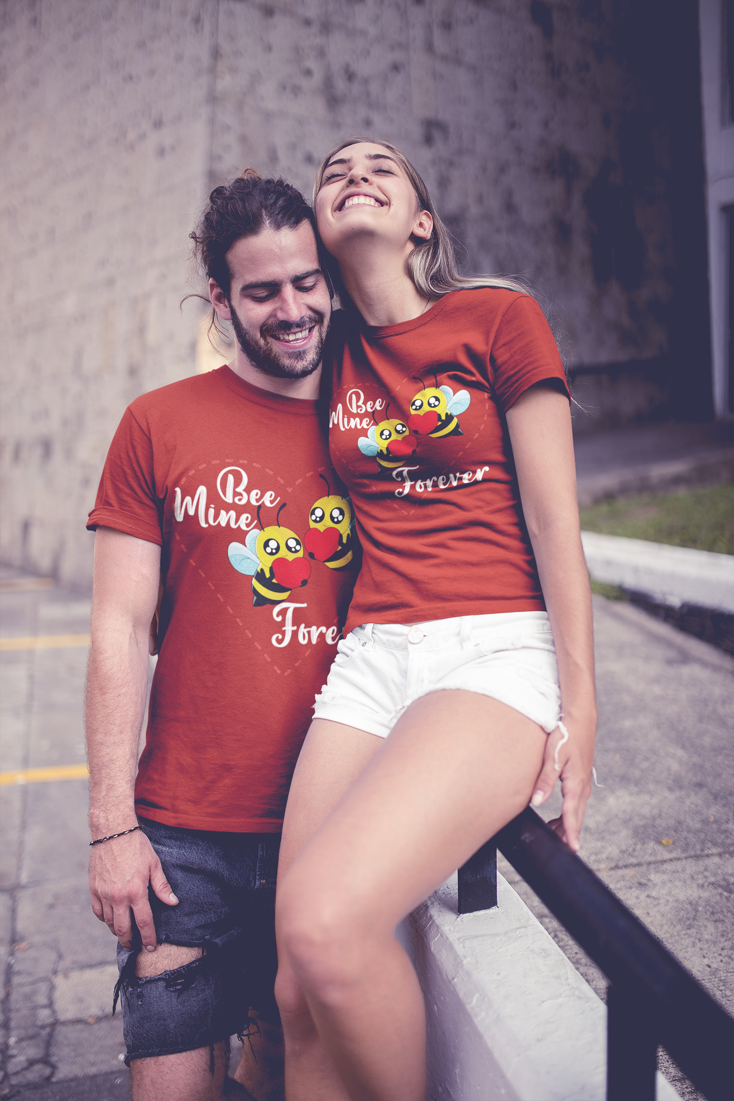 Bee Mine Couple Half Sleeves T-Shirts -FunkyTeesClub