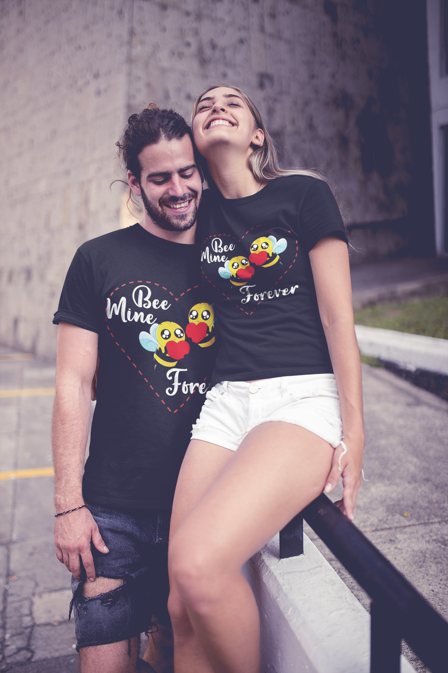 Bee Mine Couple Half Sleeves T-Shirts -FunkyTeesClub