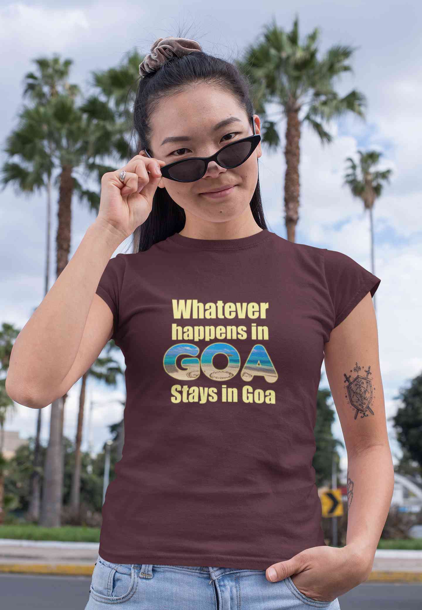 Whatever happens In Goa Stays In Goa Women Half Sleeves T-shirt- FunkyTeesClub