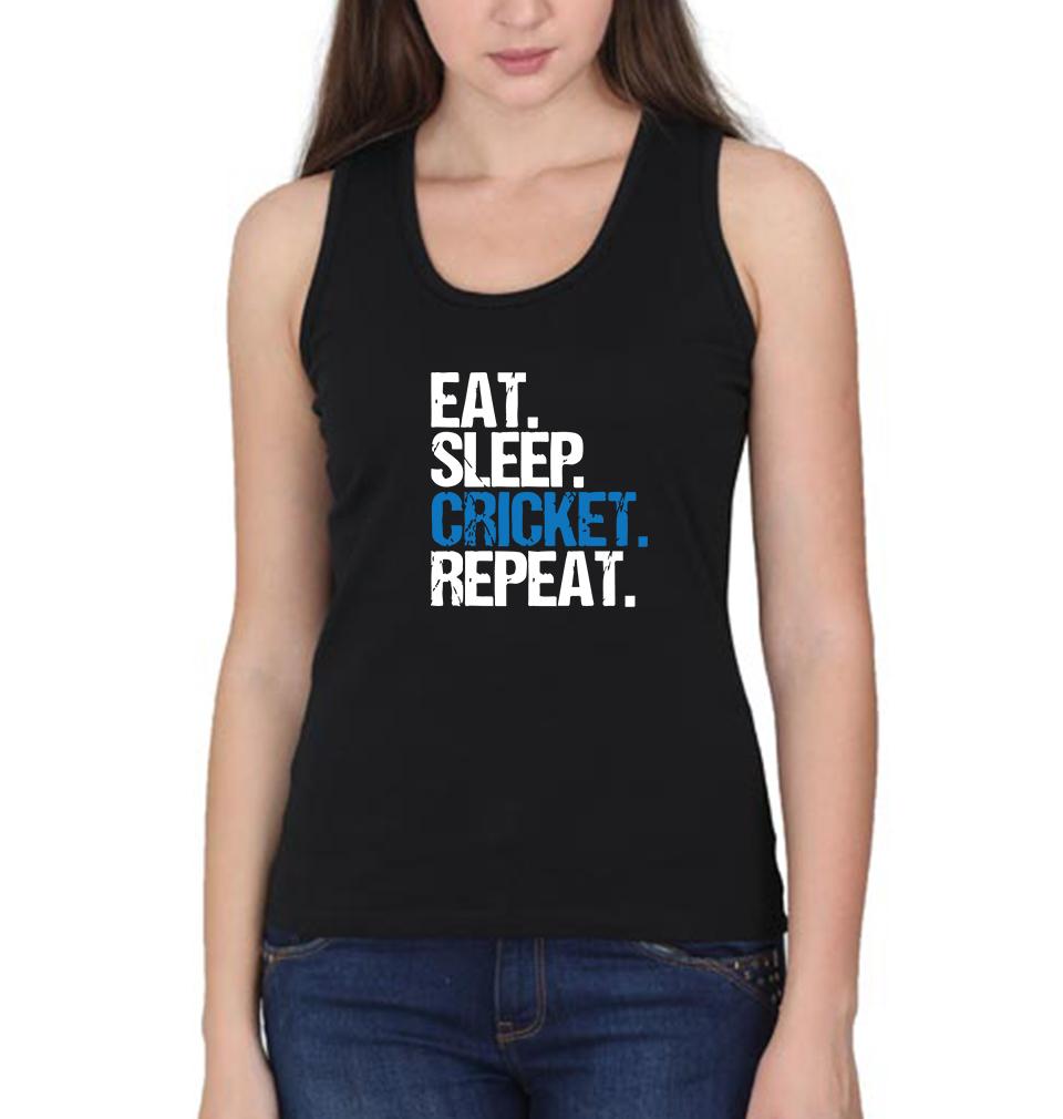 CRICKET Eat Sleep Cricket Repeat Women Tank Top-FunkyTeesClub - FunkyTeesClub