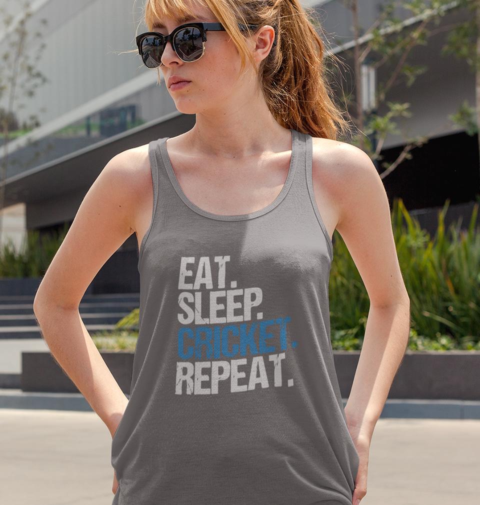 CRICKET Eat Sleep Cricket Repeat Women Tank Top-FunkyTeesClub - FunkyTeesClub