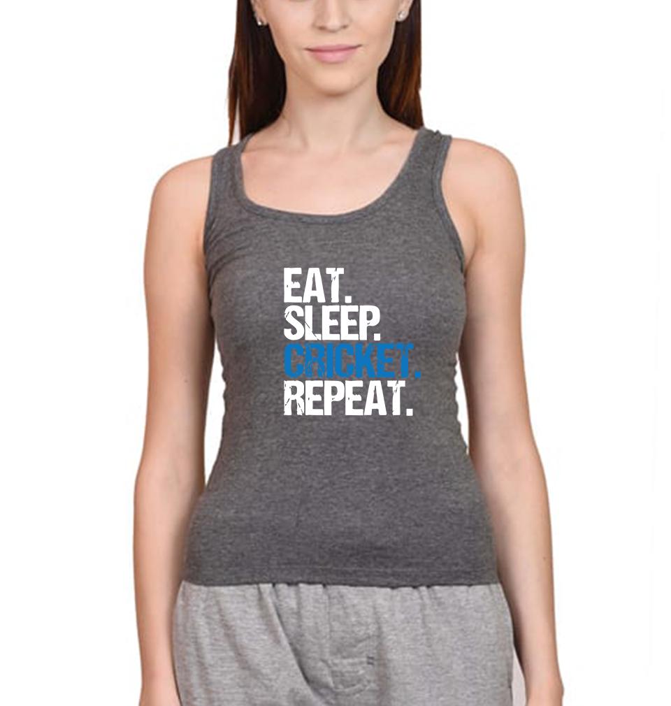 CRICKET Eat Sleep Cricket Repeat Women Tank Top-FunkyTeesClub - FunkyTeesClub