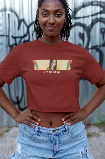I Am The Bad Guy Minimals Women Crop Top- FunkyTeesClub