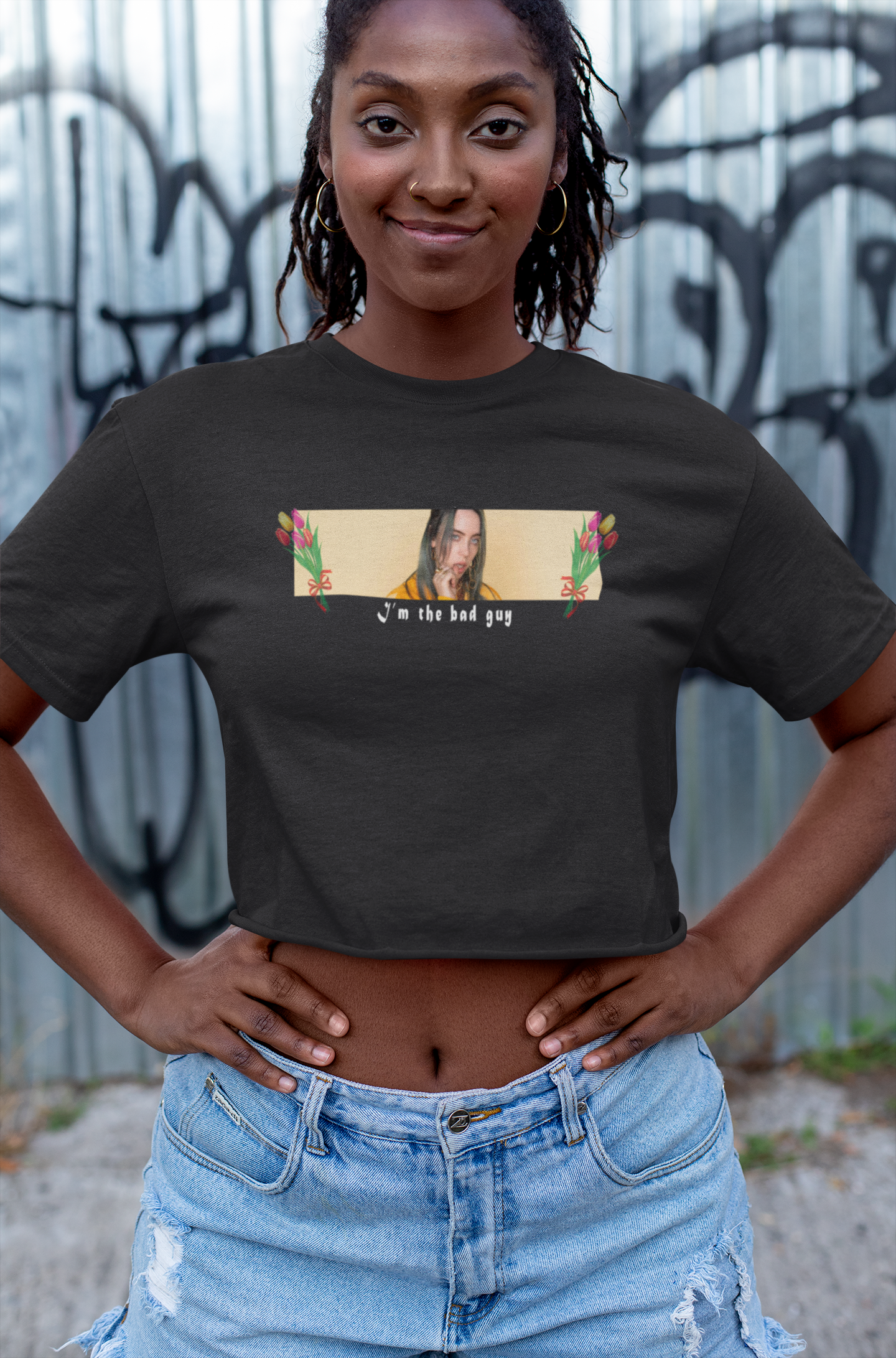 I Am The Bad Guy Minimals Women Crop Top- FunkyTeesClub