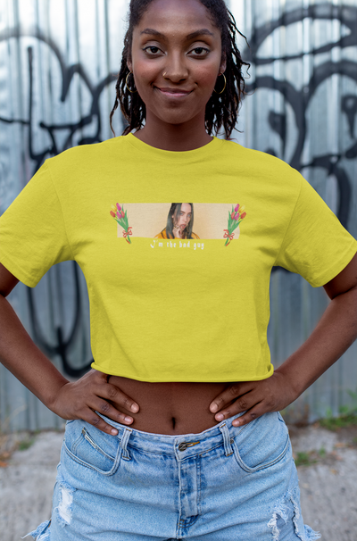 I Am The Bad Guy Minimals Women Crop Top- FunkyTeesClub