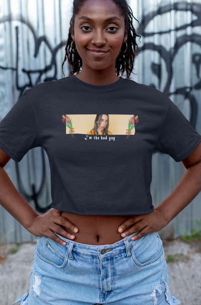 I Am The Bad Guy Minimals Women Crop Top- FunkyTeesClub