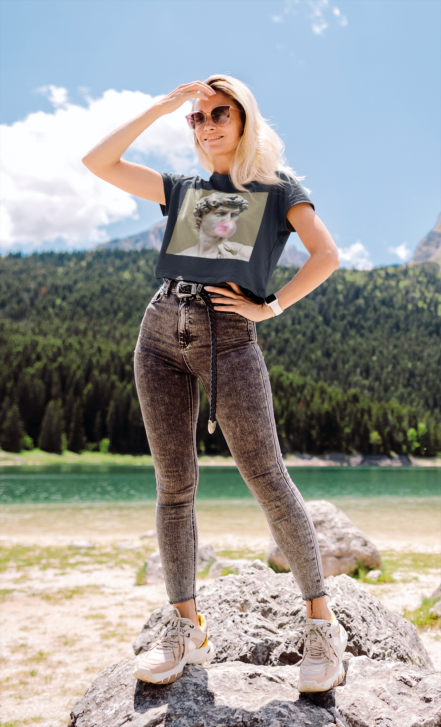 Bubble Greek Quotes Women Crop Top- FunkyTeesClub