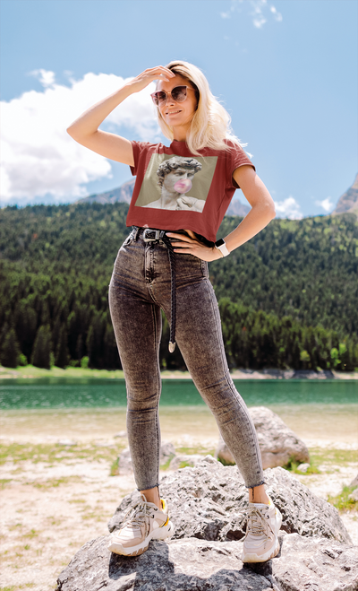 Bubble Greek Quotes Women Crop Top- FunkyTeesClub