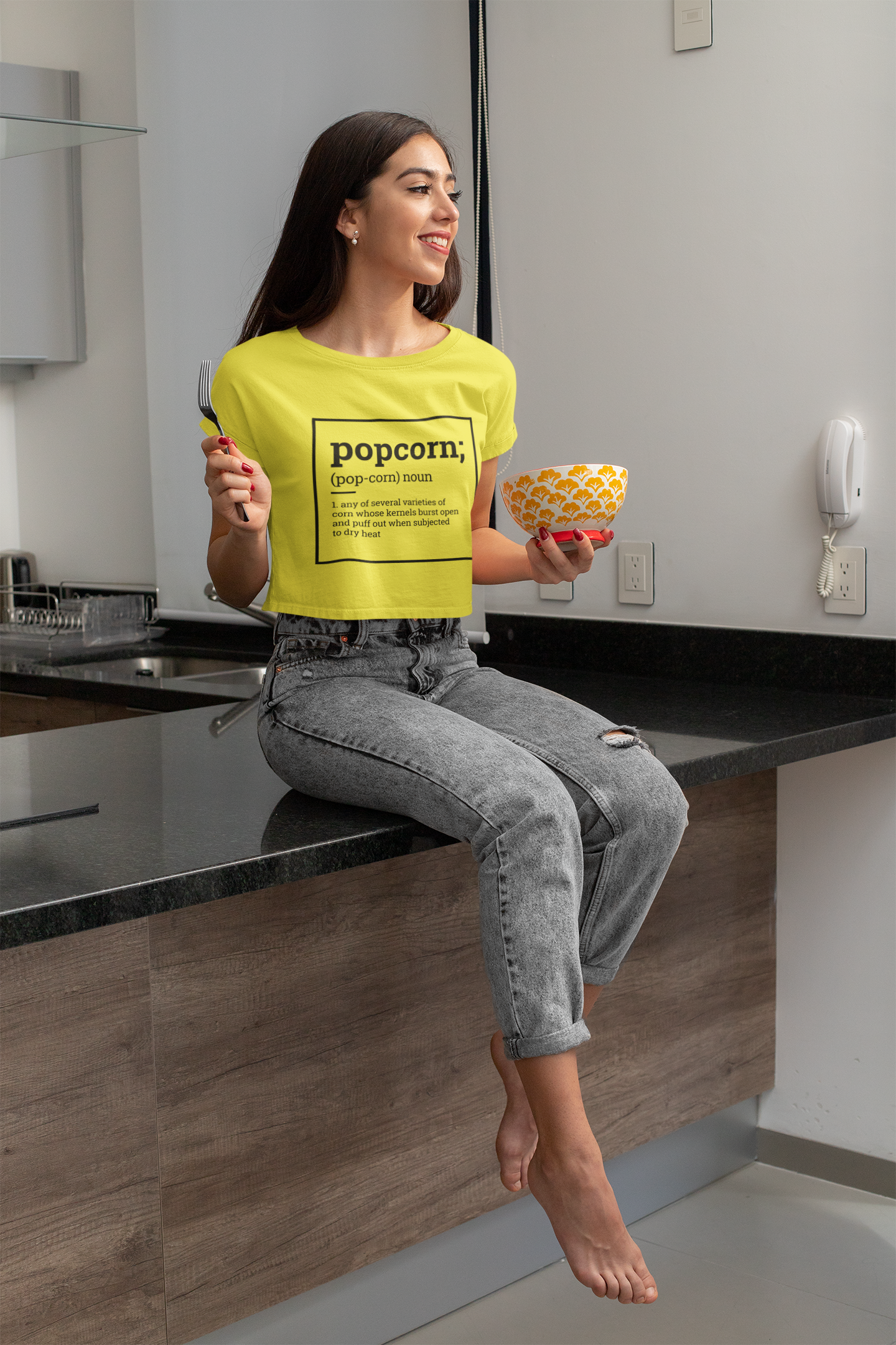 Label pantry popcorn definition Women Crop Top- FunkyTeesClub
