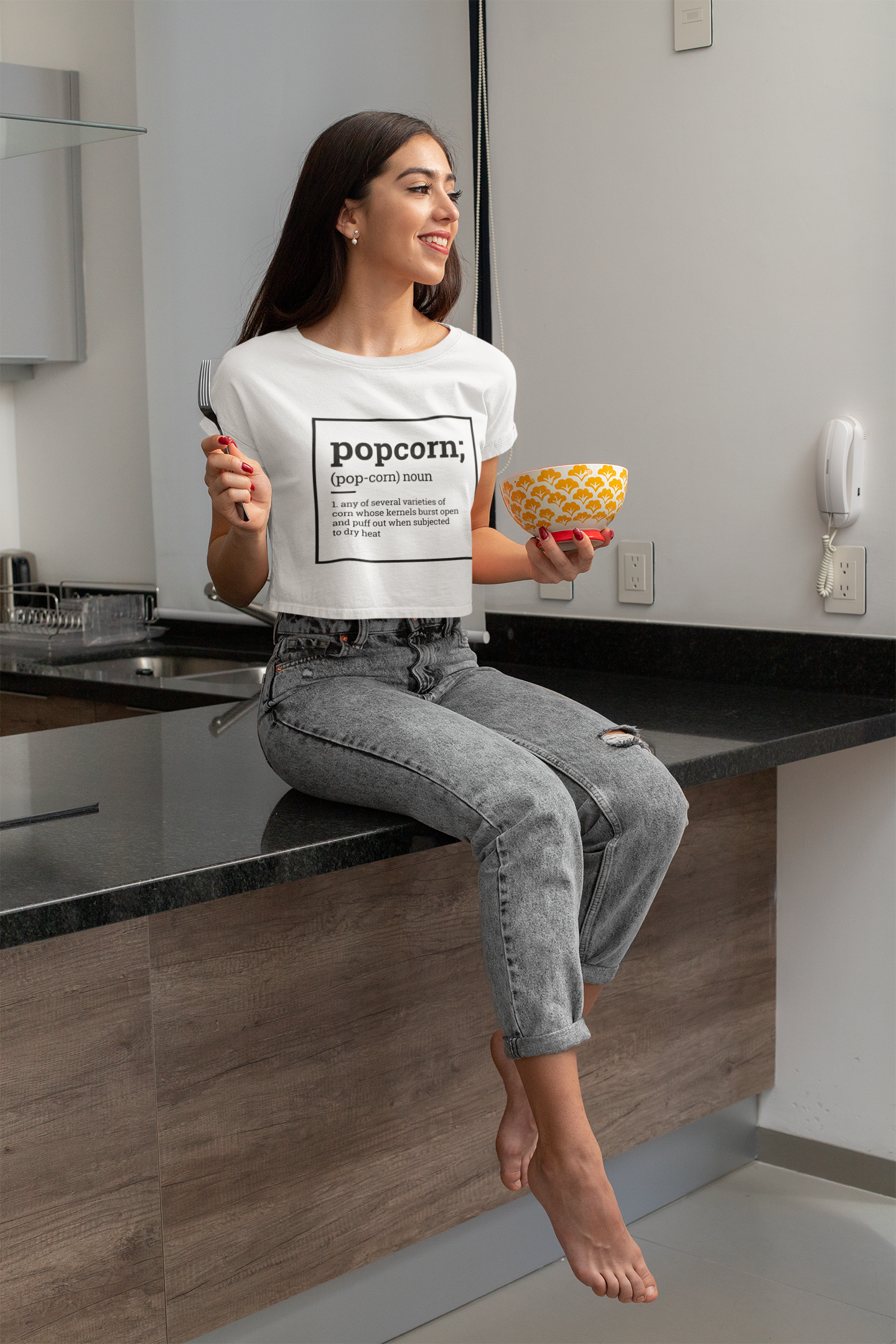 Label pantry popcorn definition Women Crop Top- FunkyTeesClub