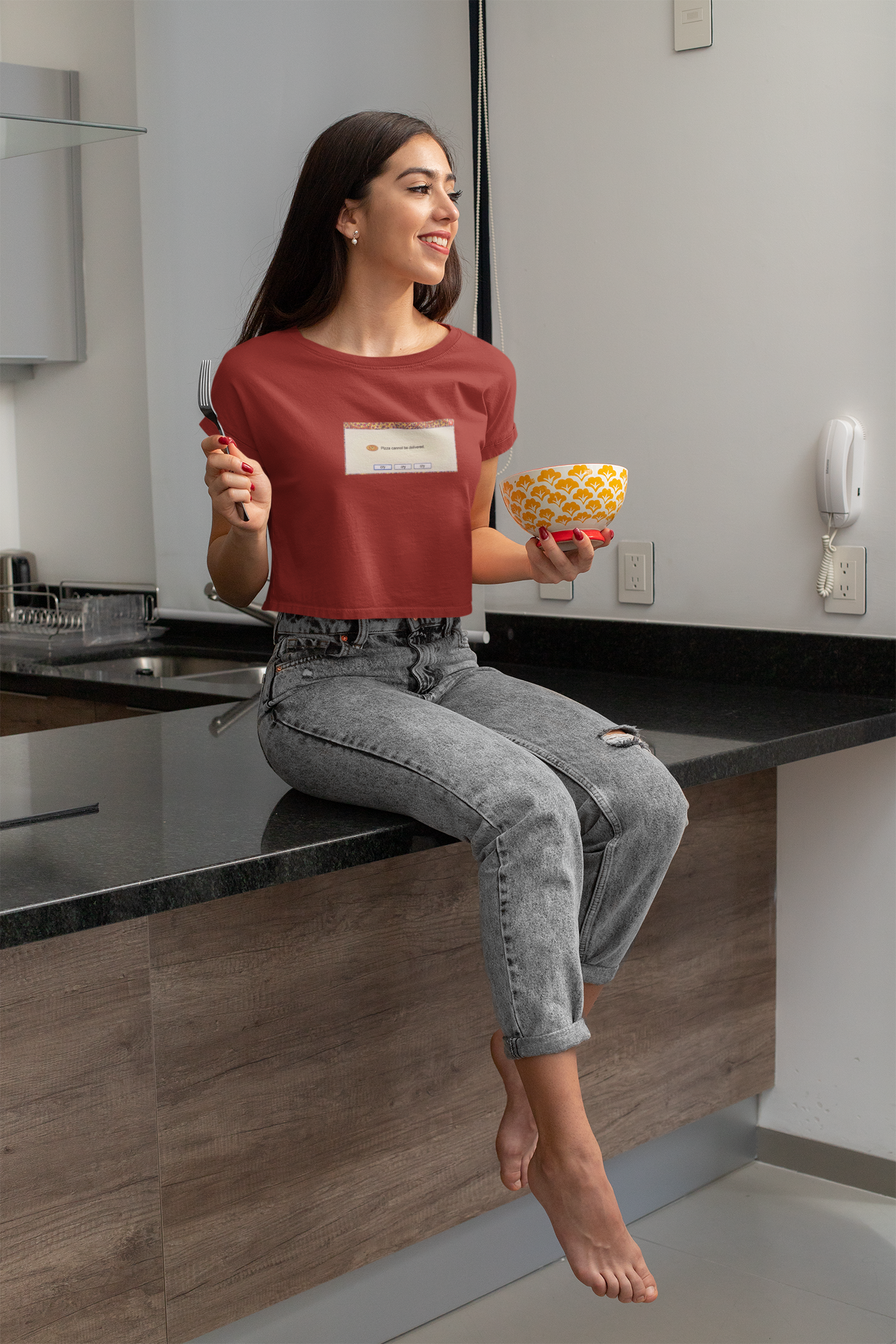 Pizza Canot Be Delivered Minimals Women Crop Top- FunkyTeesClub