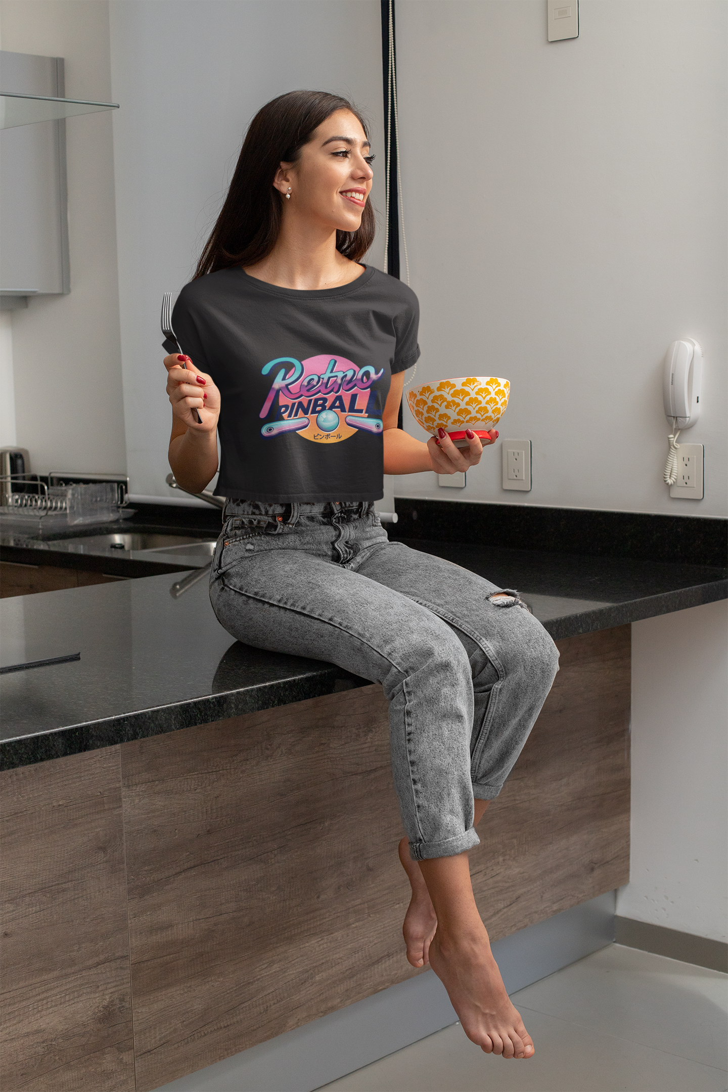 Retro pinball Women Crop Top- FunkyTeesClub