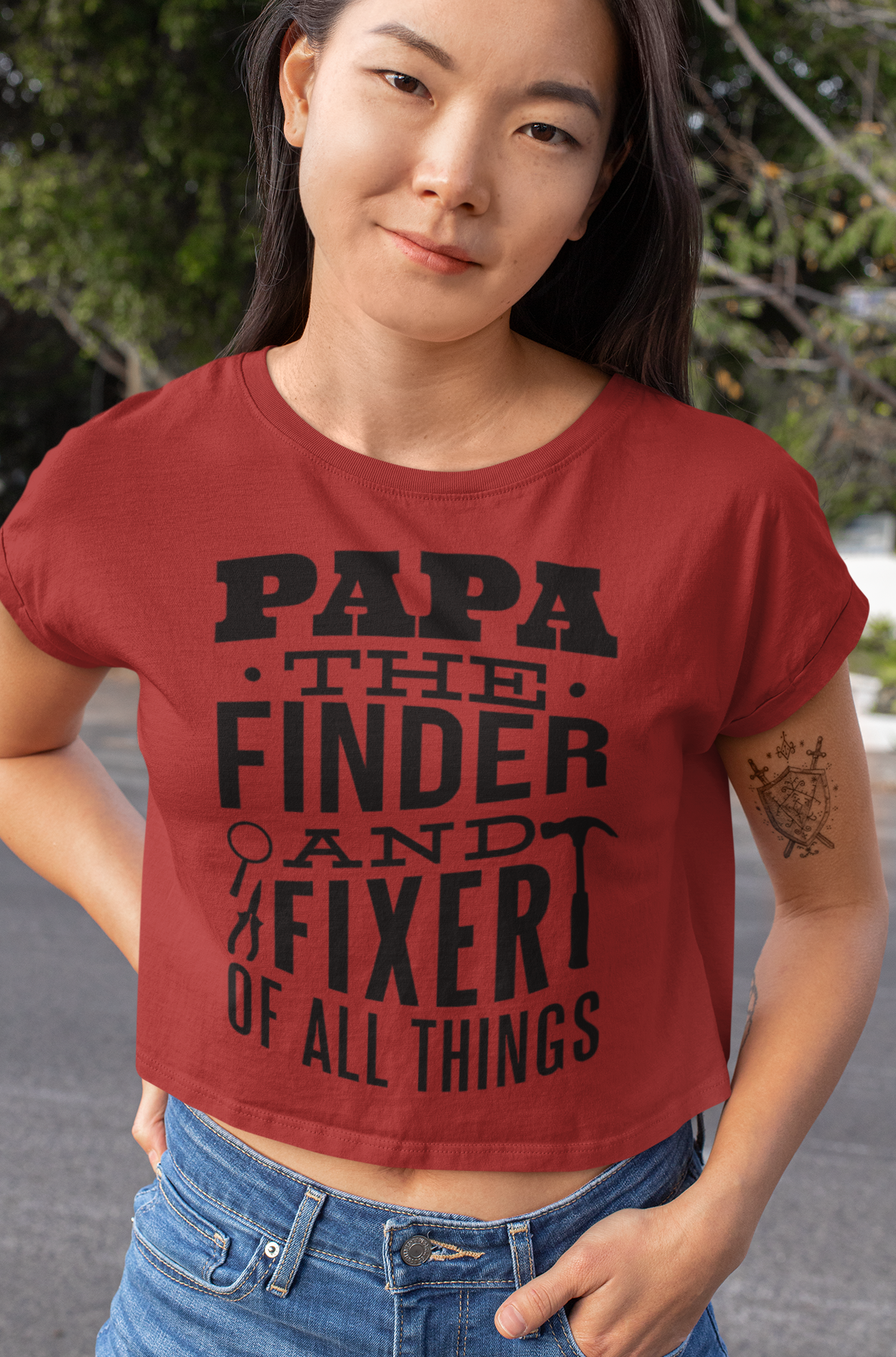 Papa the finder and fixer of all things Women Crop Top- FunkyTeesClub